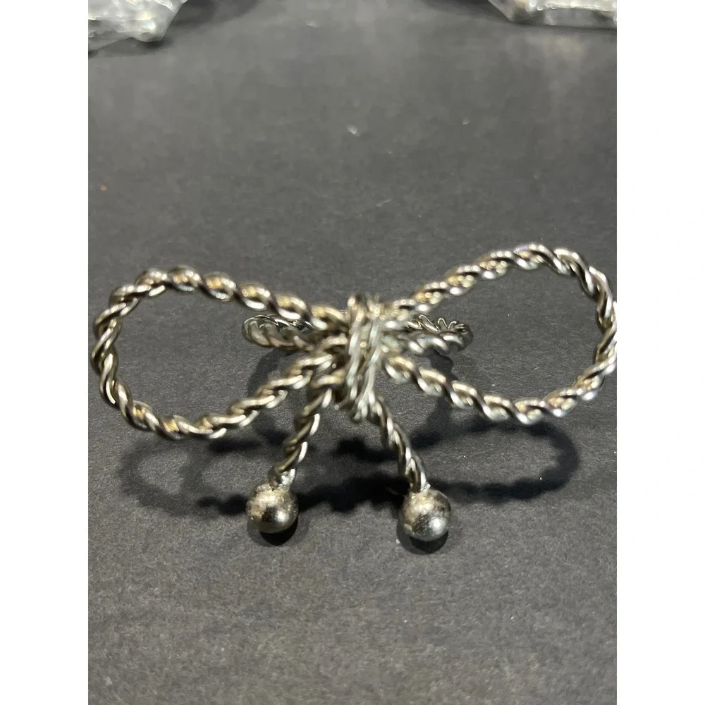 Silver Tone Twisted Rope Bow Napkin Rings Set of 4 Table Decor Accessory